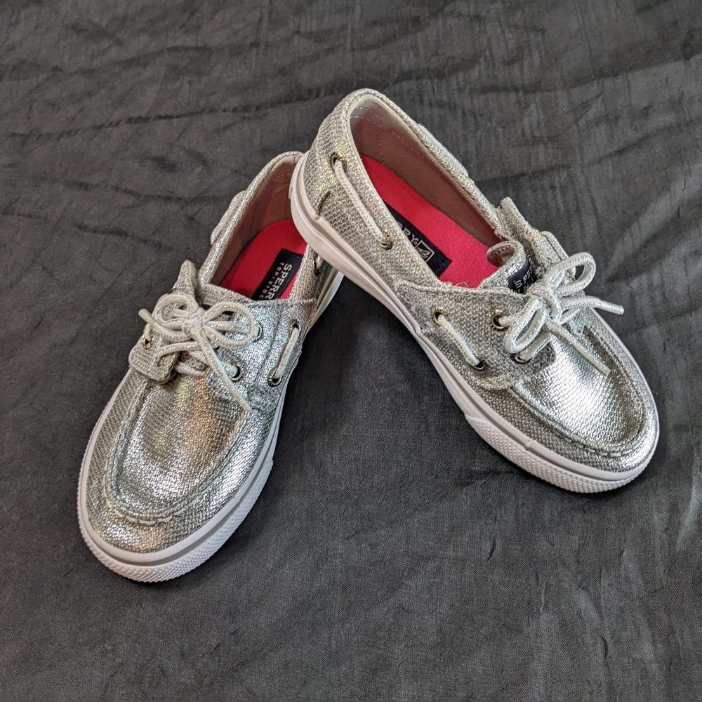Sperry Top-Sider Bahama Jr. Silver Textile Shoes - size kids/toddlers 9M - NWOT